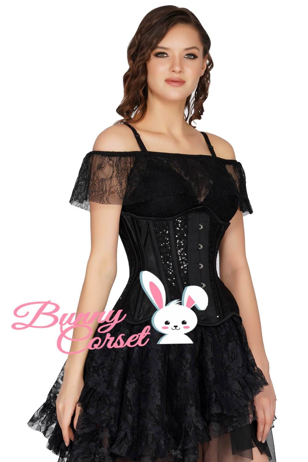 Sequin Mesh Korset Zwart