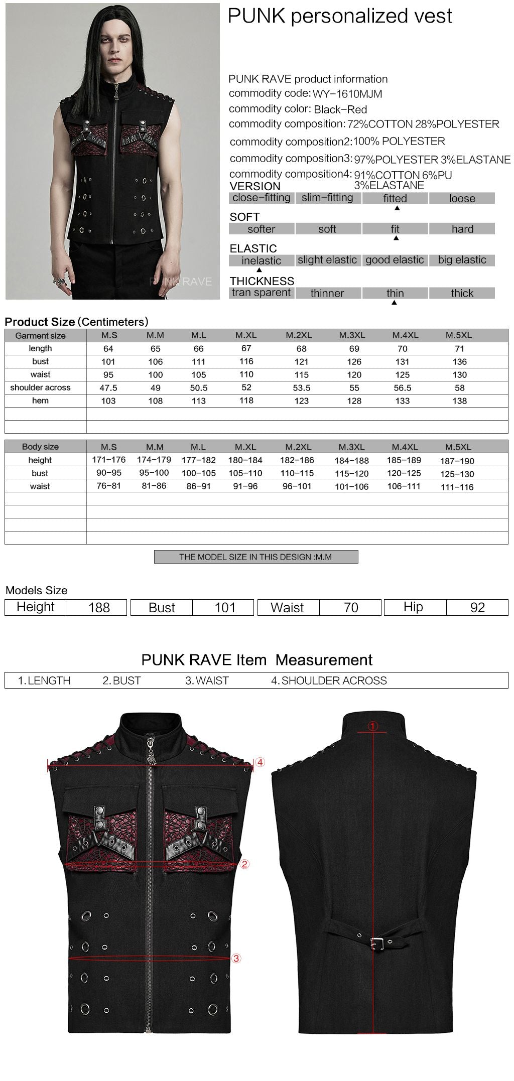 Pursuasive Waistcoat Zwart - Rood