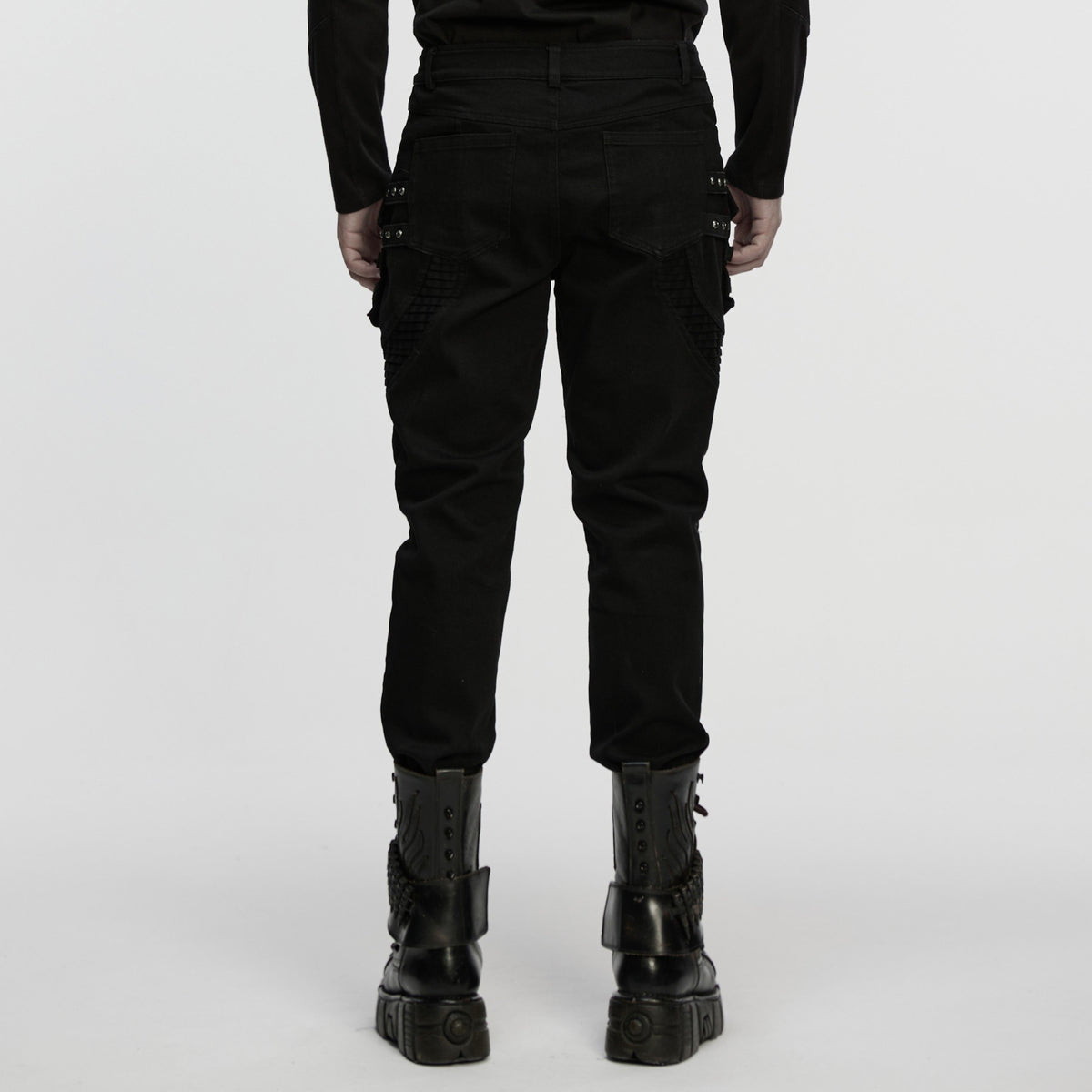 Punk Rave WK-756 men's gothic trousers in black showing back view with pockets.