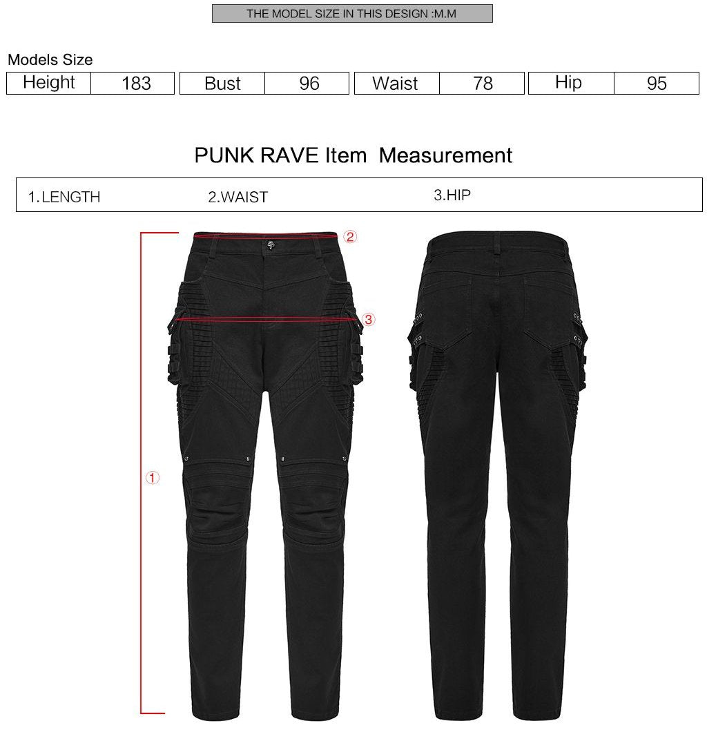 Punk Rave WK-756 measurement instructions for trousers length, waist and hips.