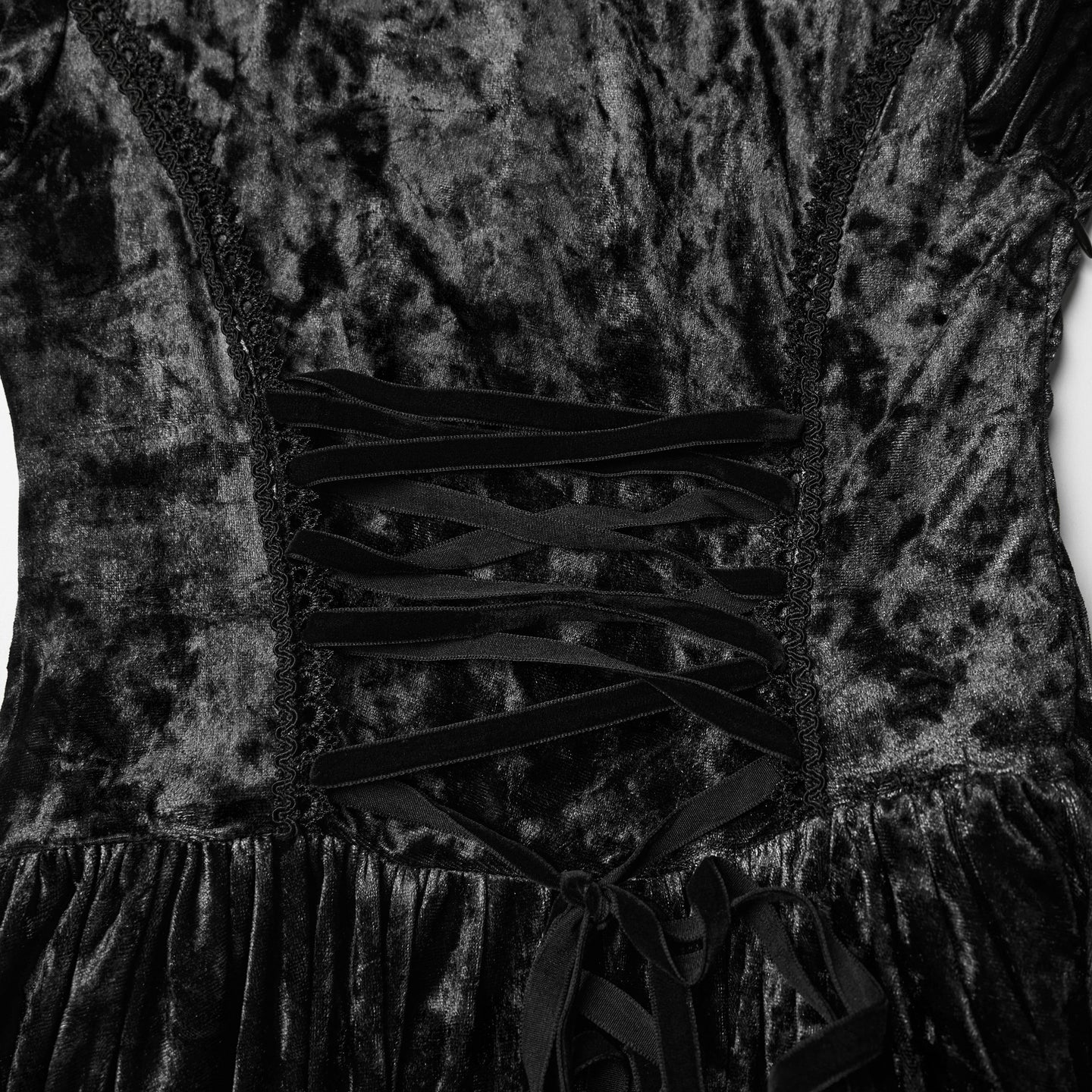 Punk Rave WQ-892 black velvet back lace-up detail.