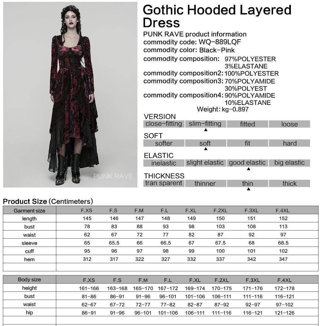 Punk Rave WQ-892 romantic gothic dress with product, material and size information.